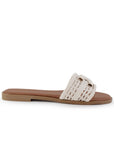 Sandalia Blanco Dama Plana Tejido Trenzado Hebilla Moda Casual 4900018