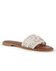 Sandalia Blanco Dama Plana Tejido Trenzado Hebilla Moda Casual 4900018