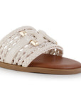 Sandalia Blanco Dama Plana Tejido Trenzado Hebilla Moda Casual 4900018
