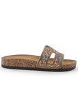 Sandalia Cafe Plana Dama Tiras Con Pedreria Moda Casual Comoda 4900020
