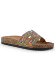 Sandalia Cafe Plana Dama Tiras Con Pedreria Moda Casual Comoda 4900020