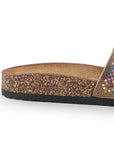 Sandalia Cafe Plana Dama Tiras Con Pedreria Moda Casual Comoda 4900020