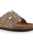 Sandalia Cafe Plana Dama Tiras Con Pedreria Moda Casual Comoda 4900020