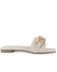 Sandalia Beige Piso Cadena Moda Casual Punta Cuadrada 530611