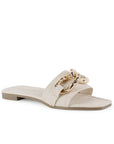 Sandalia Beige Piso Cadena Moda Casual Punta Cuadrada 530611