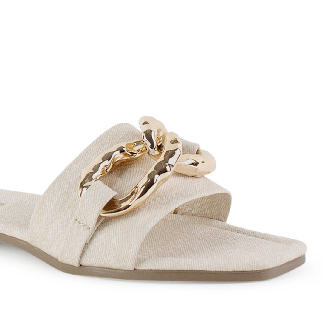 Sandalia Beige Piso Cadena Moda Casual Punta Cuadrada 530611