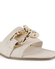 Sandalia Beige Piso Cadena Moda Casual Punta Cuadrada 530611