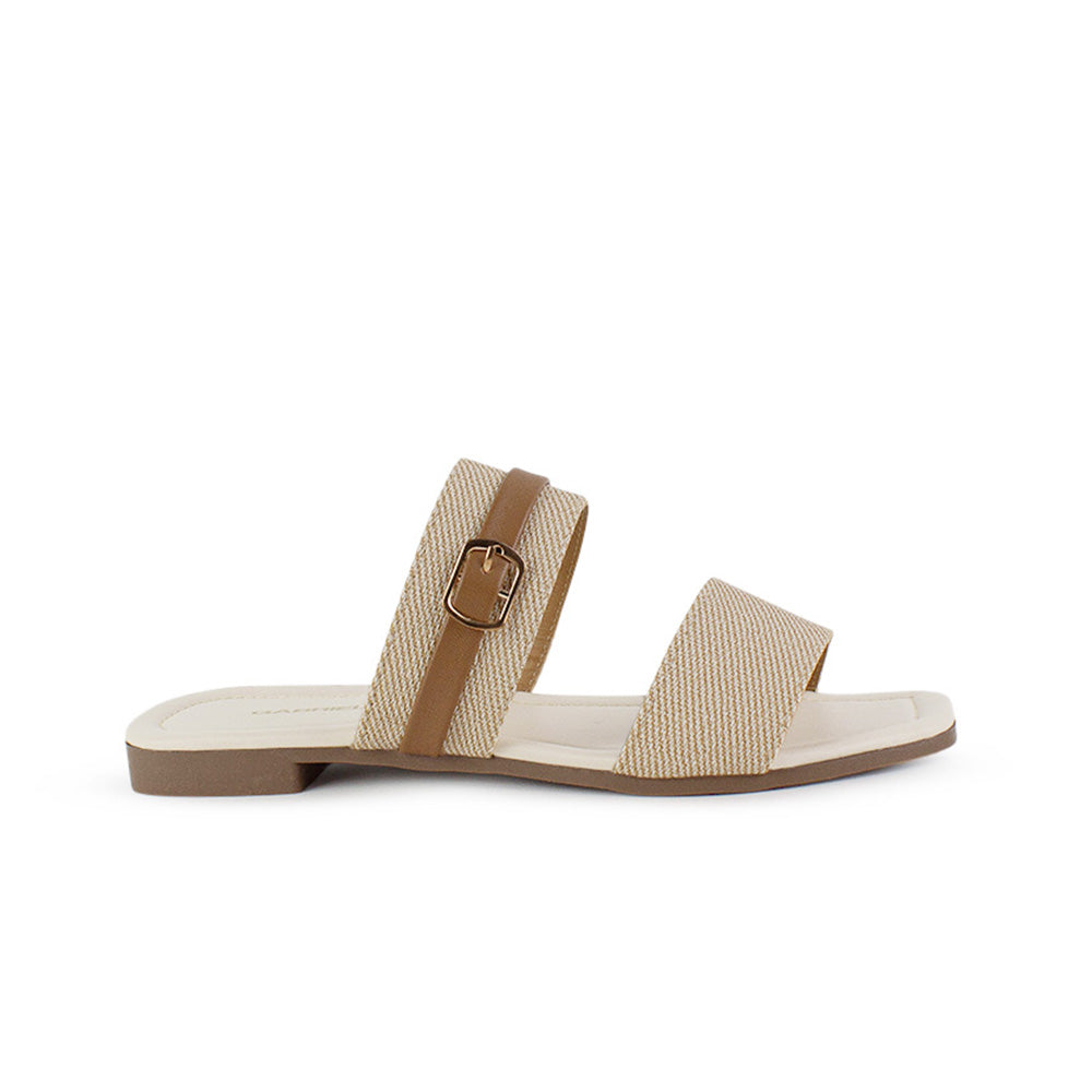 Sandalia Beige Cafe Dama Doble Tira Moda Herraje Verano Piso 530613