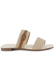 Sandalia Beige Cafe Dama Doble Tira Moda Herraje Verano Piso 530613