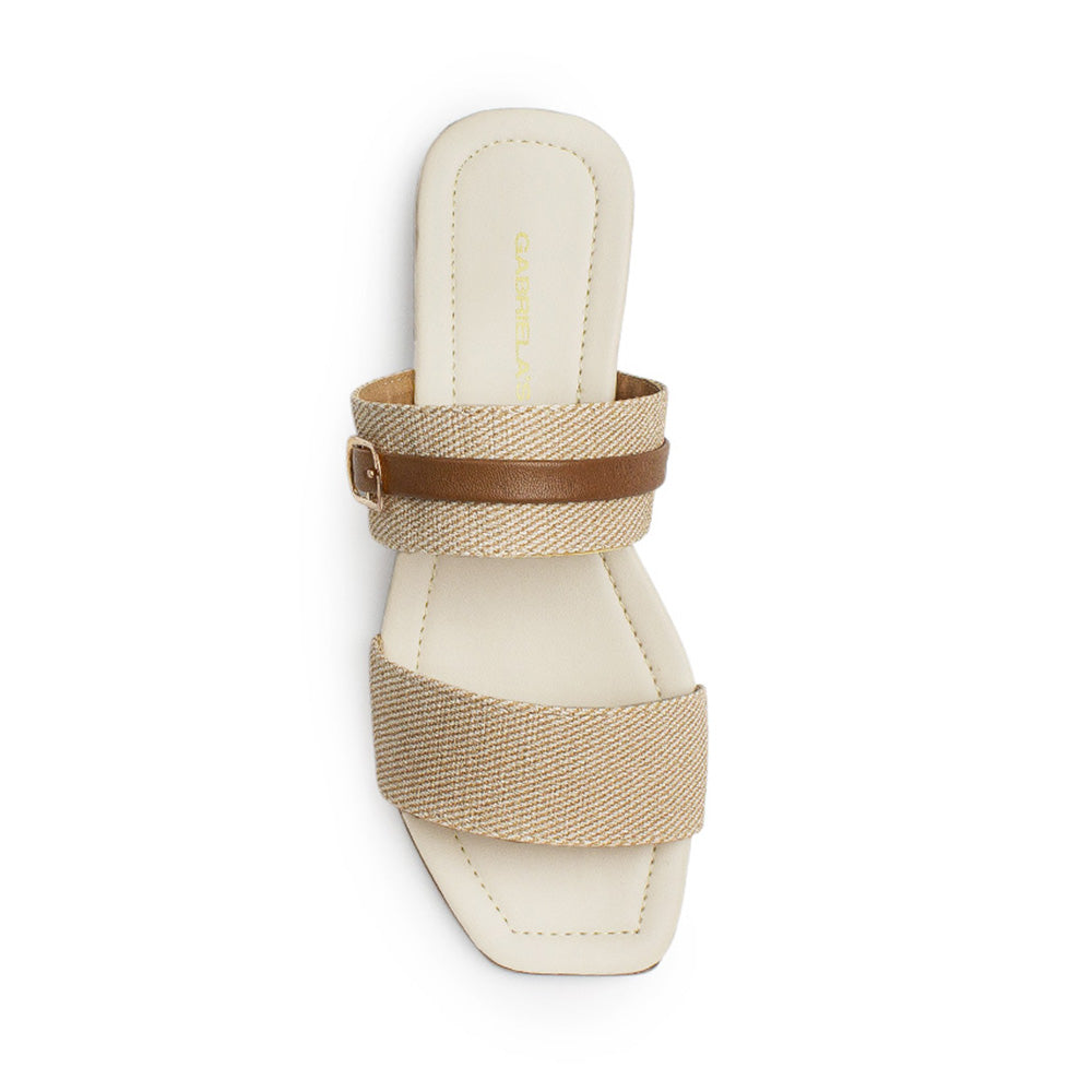 Sandalia Beige Cafe Dama Doble Tira Moda Herraje Verano Piso 530613
