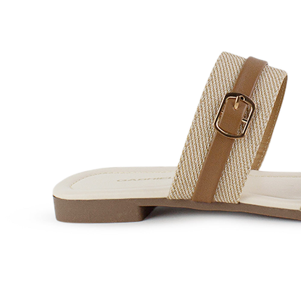 Sandalia Beige Cafe Dama Doble Tira Moda Herraje Verano Piso 530613