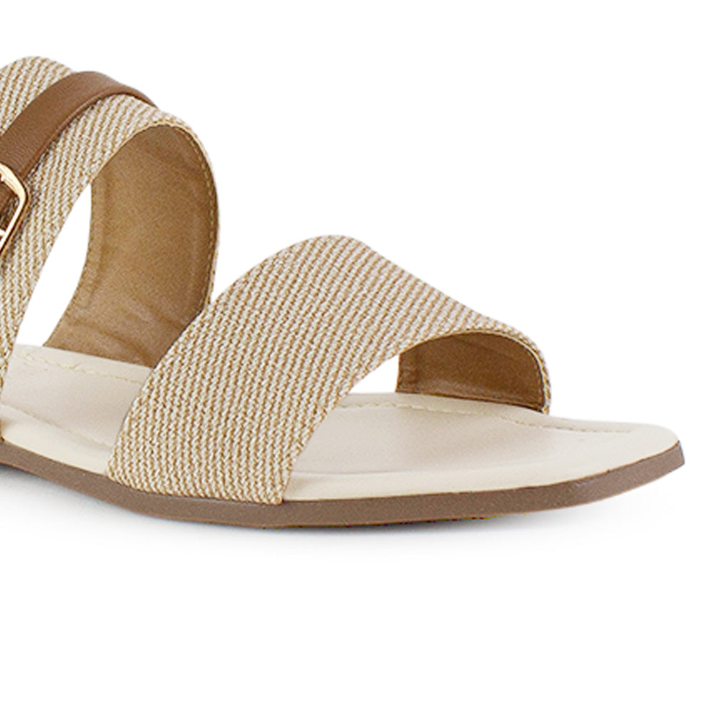 Sandalia Beige Cafe Dama Doble Tira Moda Herraje Verano Piso 530613
