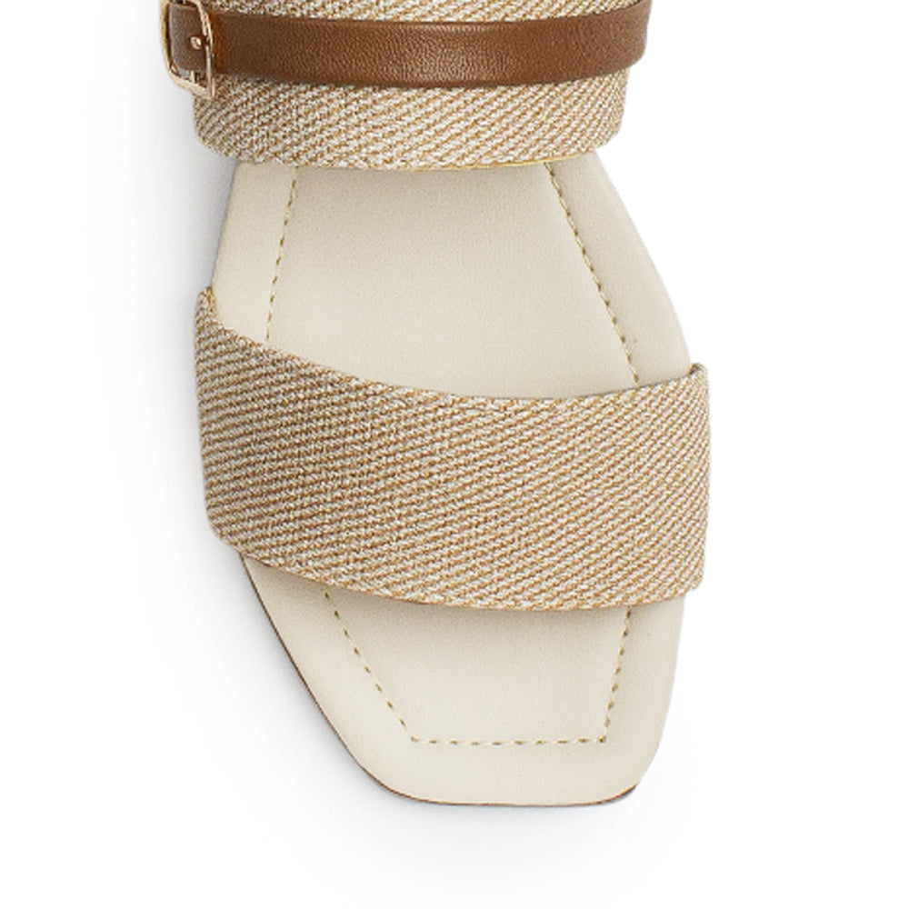 Sandalia Beige Cafe Dama Doble Tira Moda Herraje Verano Piso 530613