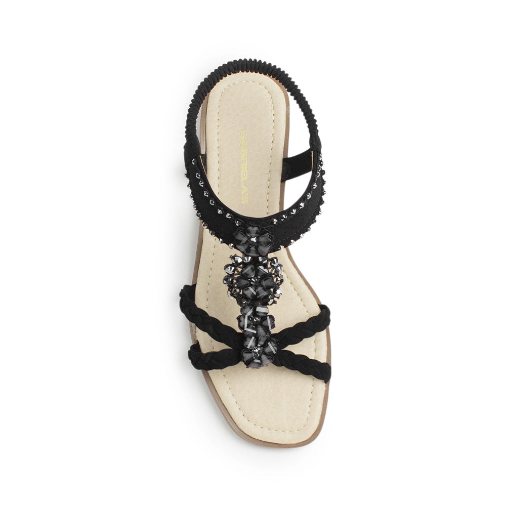 Sandalia Negro Mujer Casual Pedreria Tiras Cruzadas Trenzadas Moda 530620