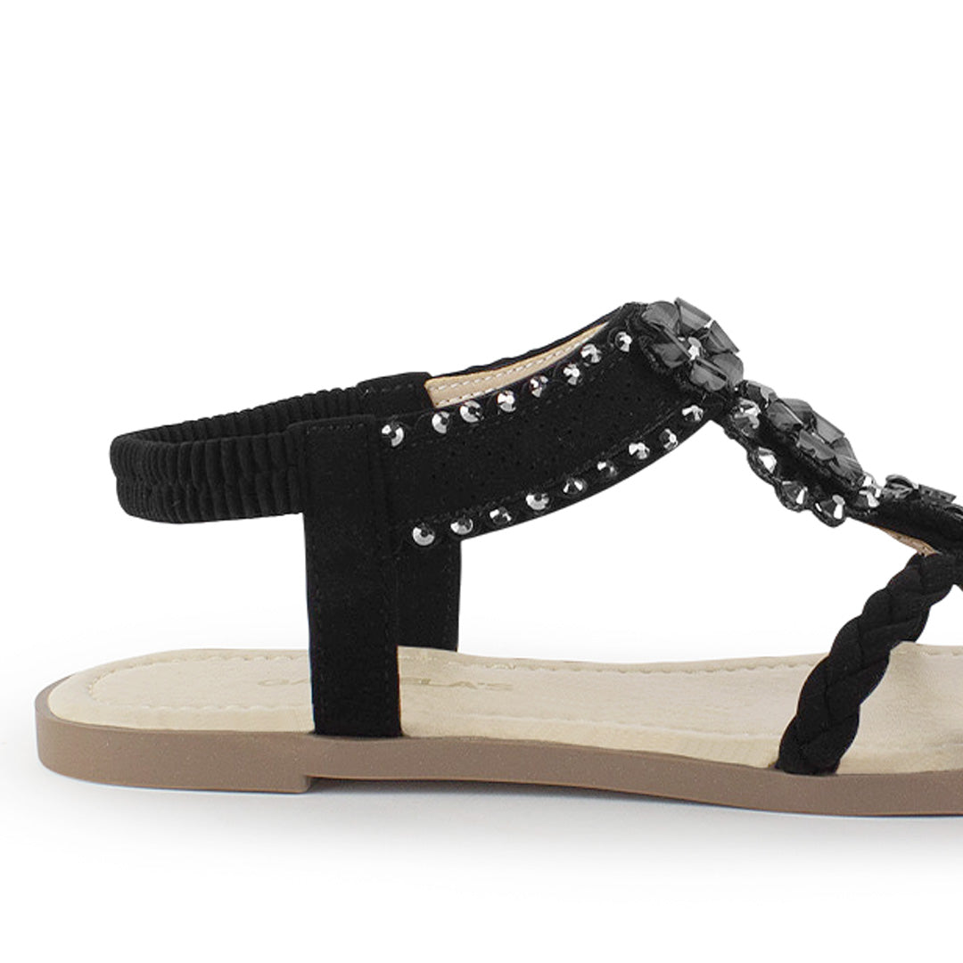 Sandalia Negro Mujer Casual Pedreria Tiras Cruzadas Trenzadas Moda 530620