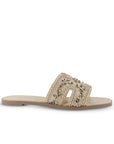 Sandalias Beige Mujer Moda Pedreria Diseño Bordado Elegante Plana 530622