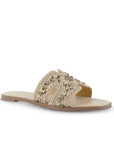 Sandalias Beige Mujer Moda Pedreria Diseño Bordado Elegante Plana 530622