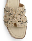 Sandalias Beige Mujer Moda Pedreria Diseño Bordado Elegante Plana 530622