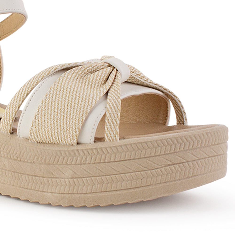 Sandalia Beige Dama Pulsera Moda Plataforma Baja Casual 4500183