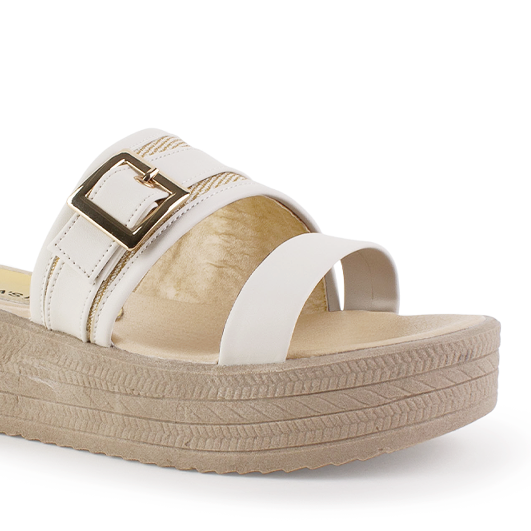 Sandalia Beige Mujer Plataforma Baja Doble Tira Casual Moda Verano 4500188