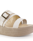 Sandalia Beige Mujer Plataforma Baja Doble Tira Casual Moda Verano 4500188