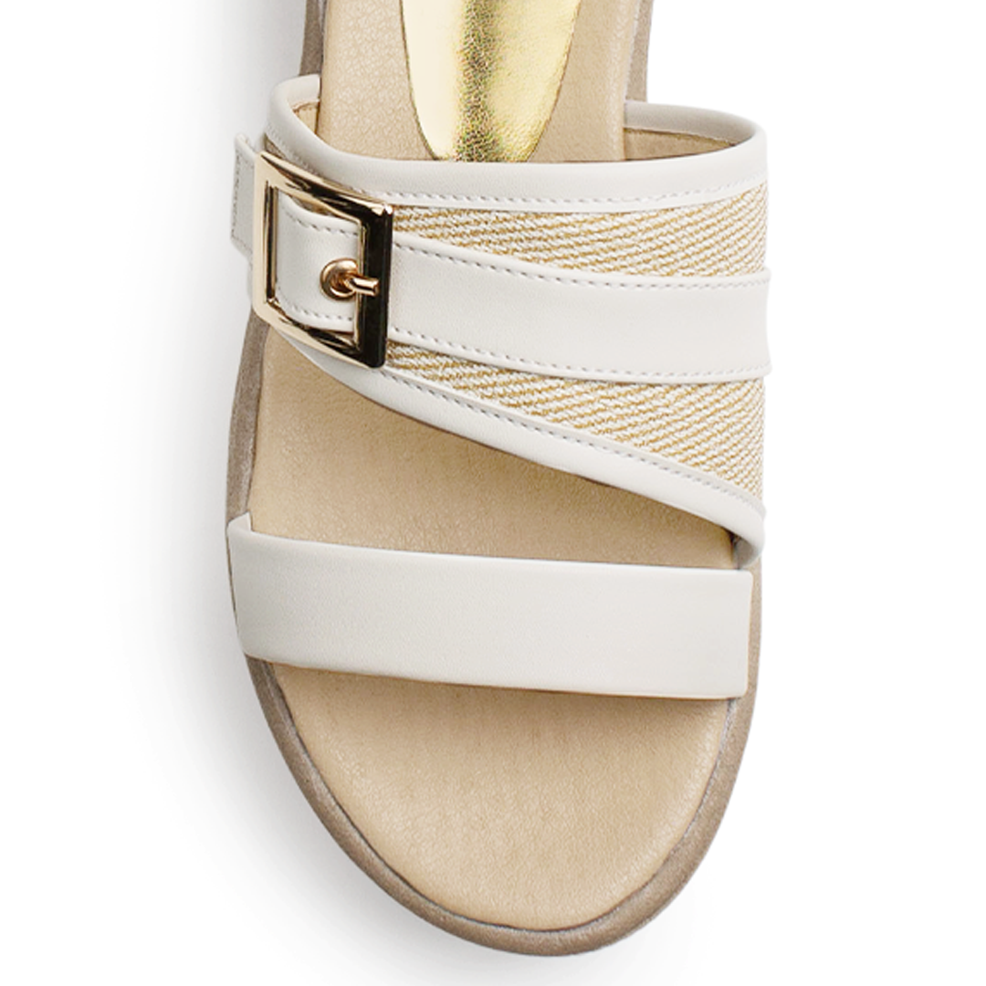 Sandalia Beige Mujer Plataforma Baja Doble Tira Casual Moda Verano 4500188