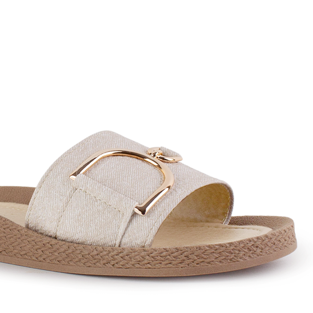 Sandalia Beige Dama Moda Playa Piso Herraje Casual 3201426