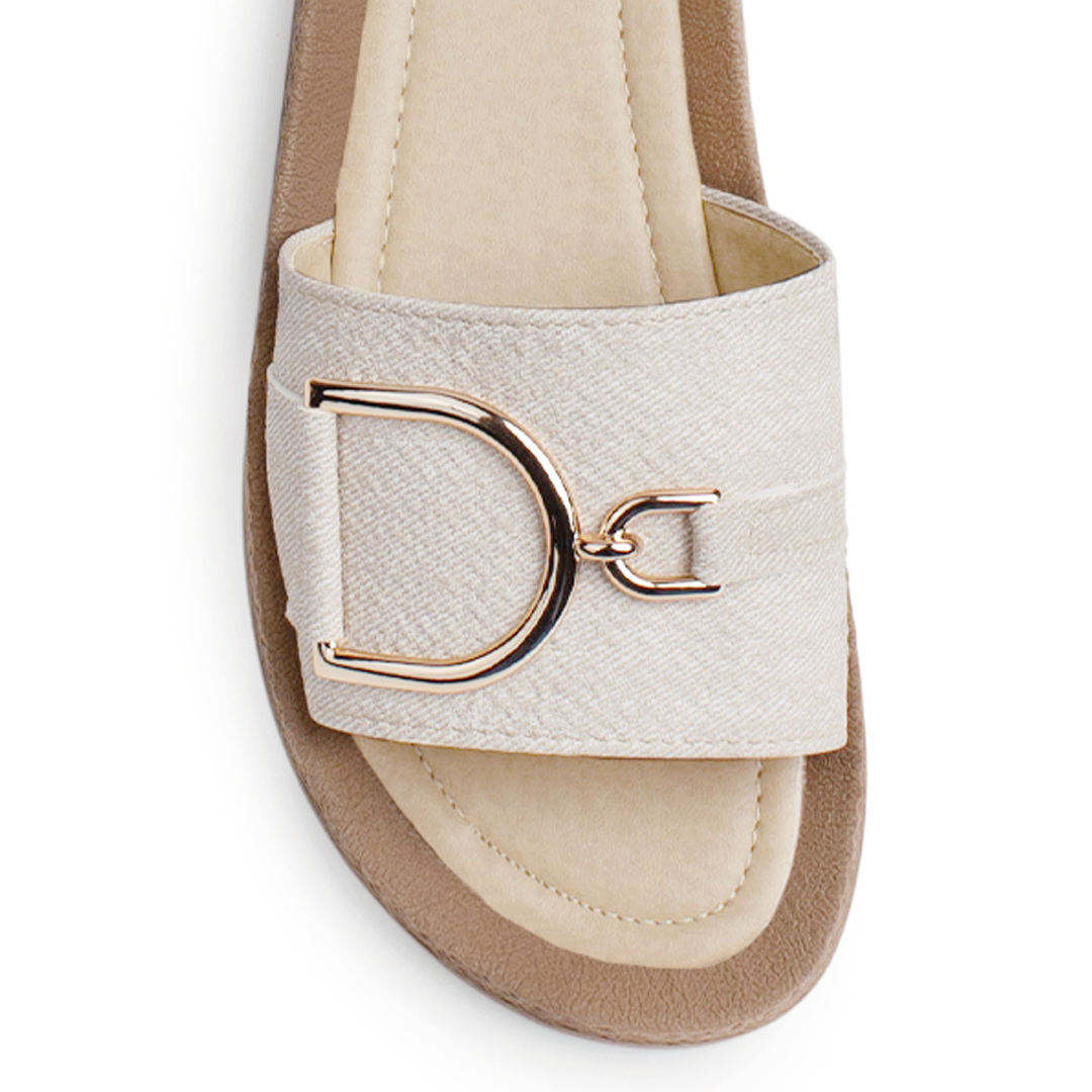 Sandalia Beige Dama Moda Playa Piso Herraje Casual 3201426