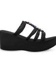 Sandalia Negro Mujer Casual Tiras Trenzadas Moda Plataforma Comoda 3201427