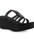 Sandalia Negro Mujer Casual Tiras Trenzadas Moda Plataforma Comoda 3201427