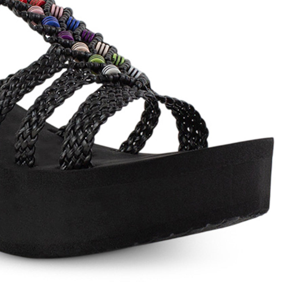Sandalia Negro Mujer Casual Tiras Trenzadas Moda Plataforma Comoda 3201427