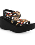 Sandalia Negro Plataforma Alta Moda Tiras Cruzadas Pedreria Casual 3201429