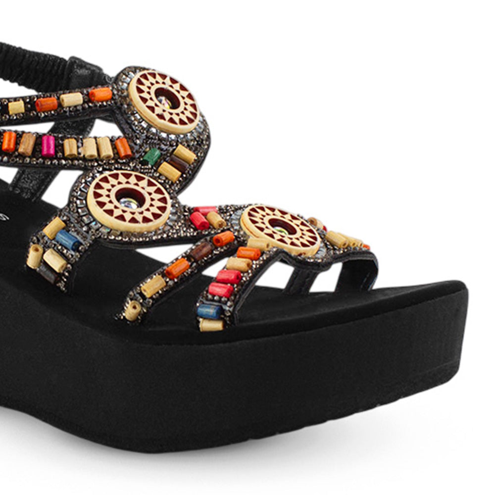 Sandalia Negro Plataforma Alta Moda Tiras Cruzadas Pedreria Casual 3201429