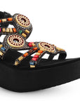 Sandalia Negro Plataforma Alta Moda Tiras Cruzadas Pedreria Casual 3201429