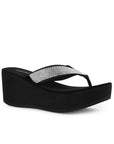 Sandalia Negro Plata Moda Empeine Decorado Brillos Plataforma Moda 3201431