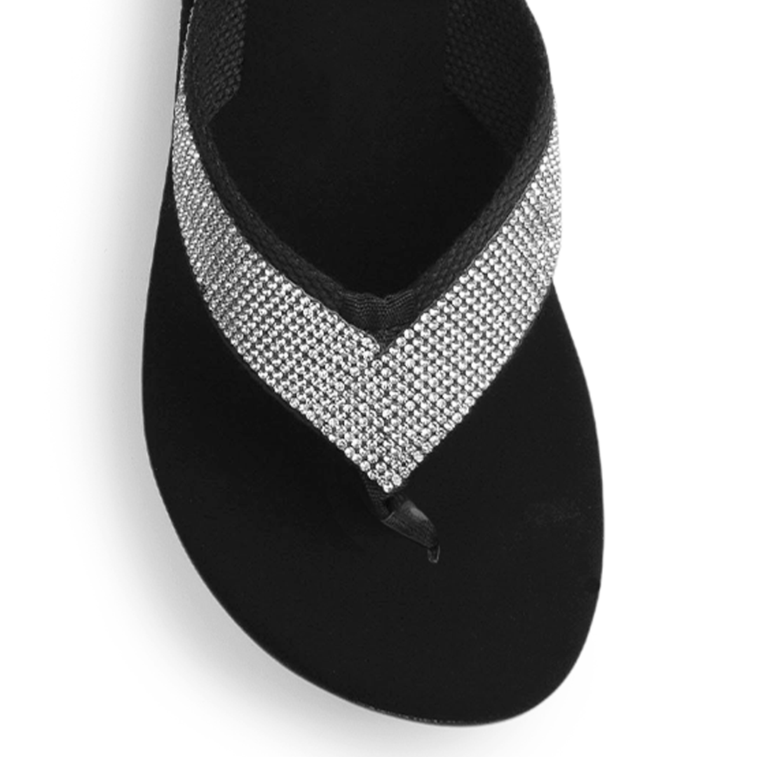 Sandalia Negro Plata Moda Empeine Decorado Brillos Plataforma Moda 3201431