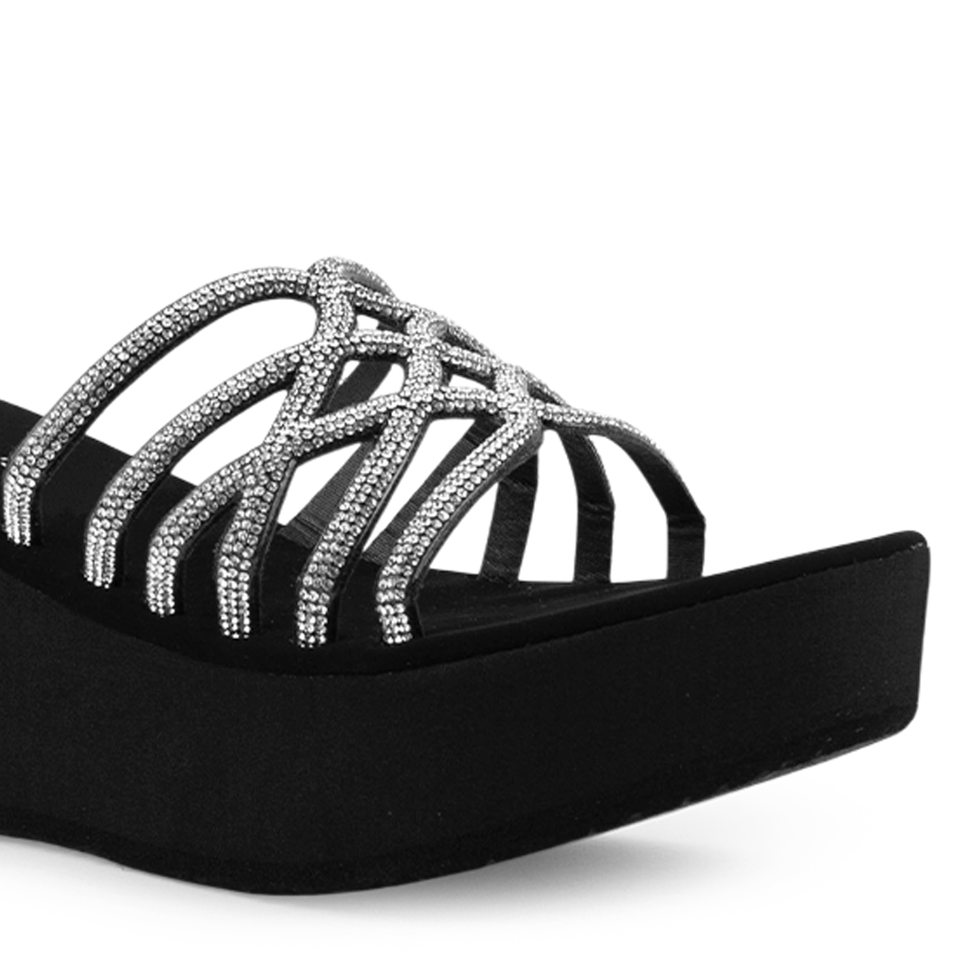 Sandalia Negro Mujer Tiras Moda Pedreria Plataforma Alta Casual 3201433