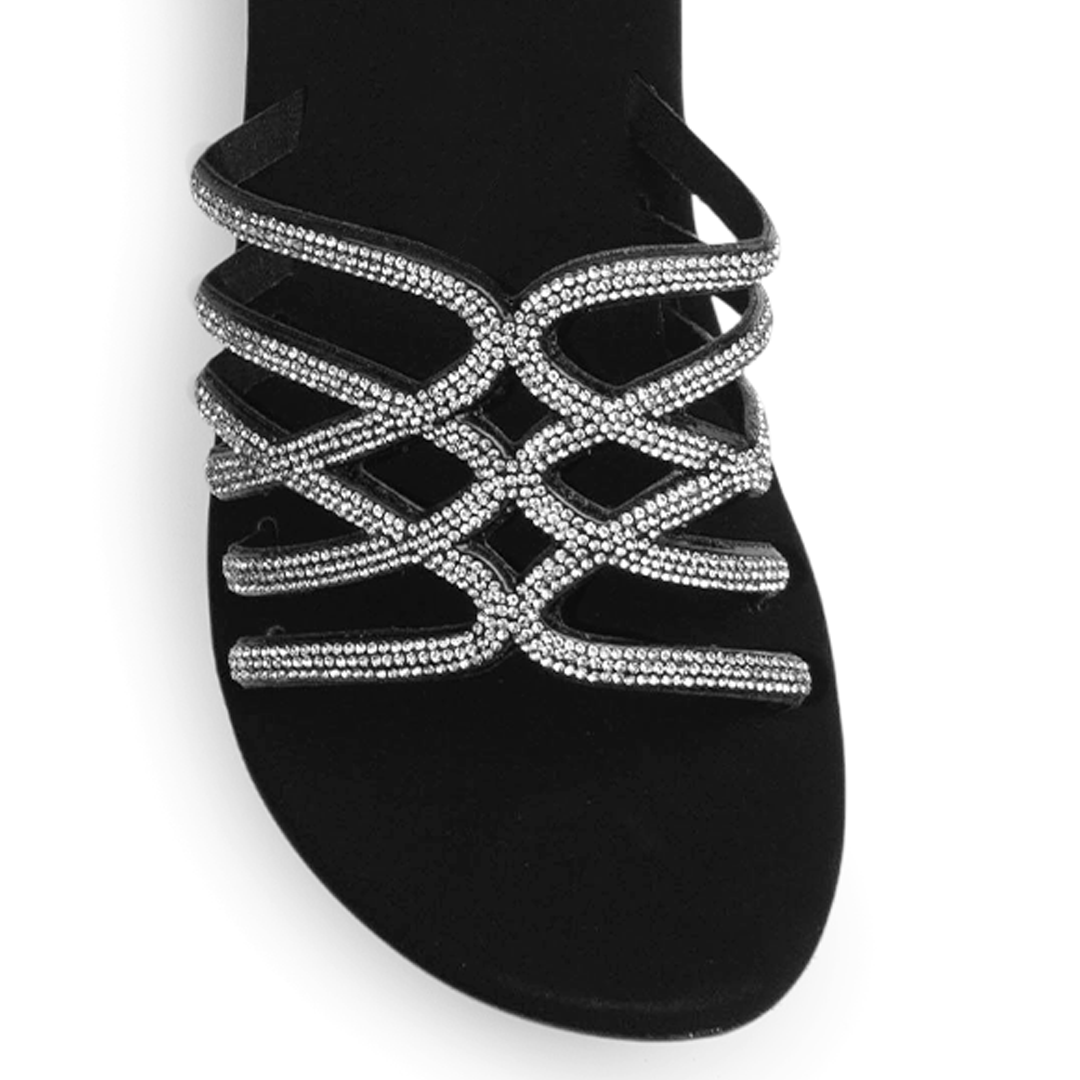 Sandalia Negro Mujer Tiras Moda Pedreria Plataforma Alta Casual 3201433