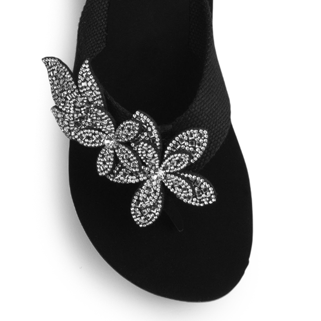 Sandalia Negro Plataforma Aplique Pedreria Suela Ancha Casual 3201434