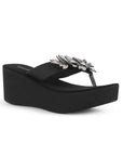 Sandalia Negro Flor de Pedreria Mujer Moda Verano Elegante 3201436