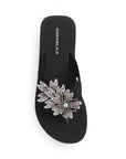 Sandalia Negro Flor de Pedreria Mujer Moda Verano Elegante 3201436
