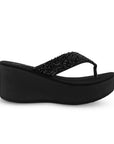Sandalia Negro Dama Casual Plataforma Alta Tira Brillos Moda 3201438