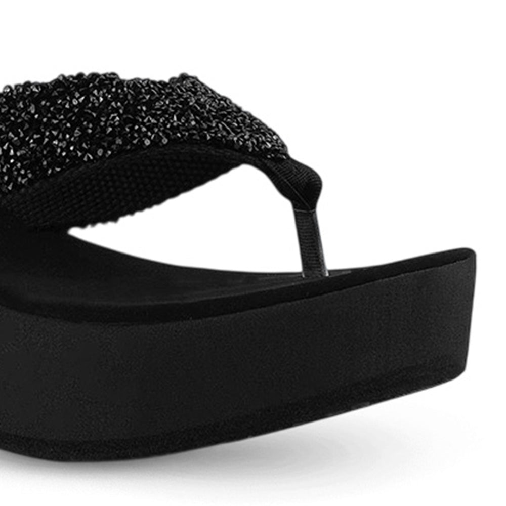 Sandalia Negro Dama Casual Plataforma Alta Tira Brillos Moda 3201438