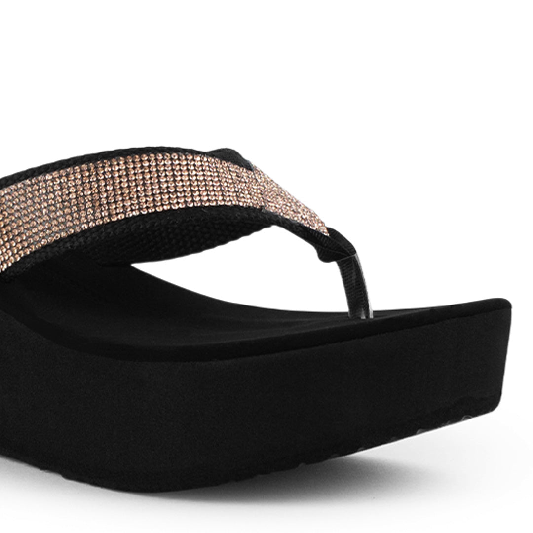Sandalia Negro Oro Rosado Moda Empeine Decorado Brillos Plataforma Moda 3201443