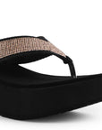 Sandalia Negro Oro Rosado Moda Empeine Decorado Brillos Plataforma Moda 3201443