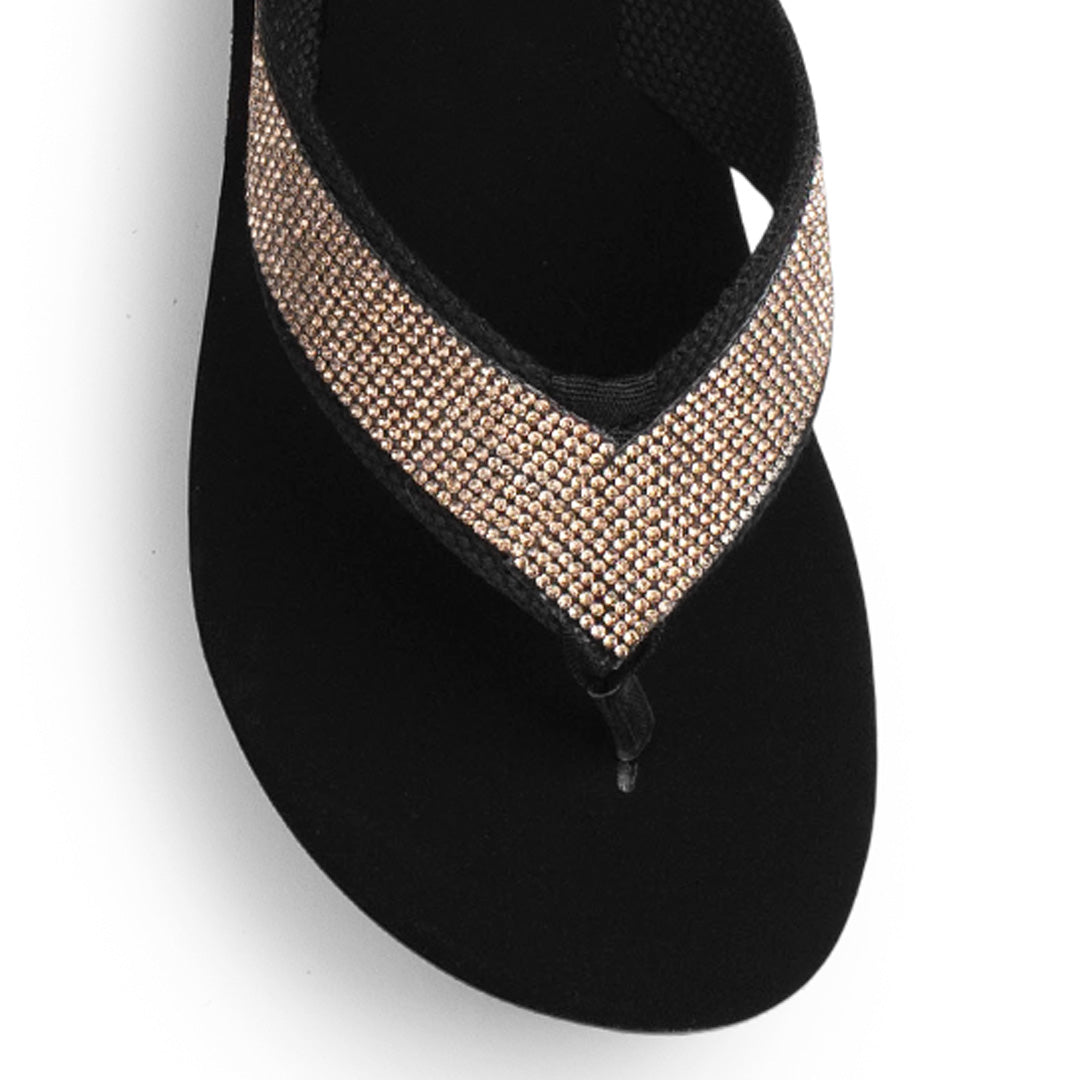 Sandalia Negro Oro Rosado Moda Empeine Decorado Brillos Plataforma Moda 3201443