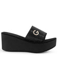 Sandalia Negro Dama Plataforma Tira Ancha Detalle Pedreria Moda 3201444
