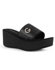 Sandalia Negro Dama Plataforma Tira Ancha Detalle Pedreria Moda 3201444