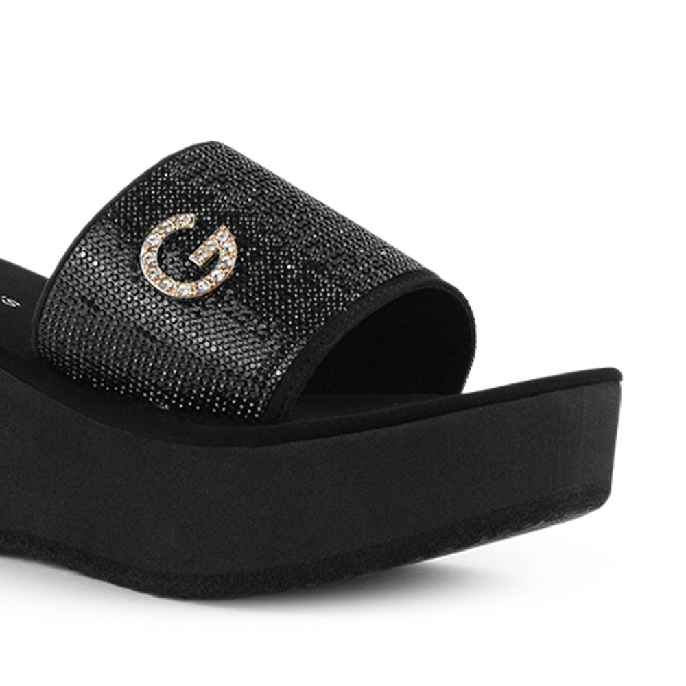 Sandalia Negro Dama Plataforma Tira Ancha Detalle Pedreria Moda 3201444