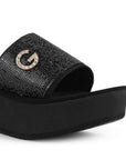Sandalia Negro Dama Plataforma Tira Ancha Detalle Pedreria Moda 3201444